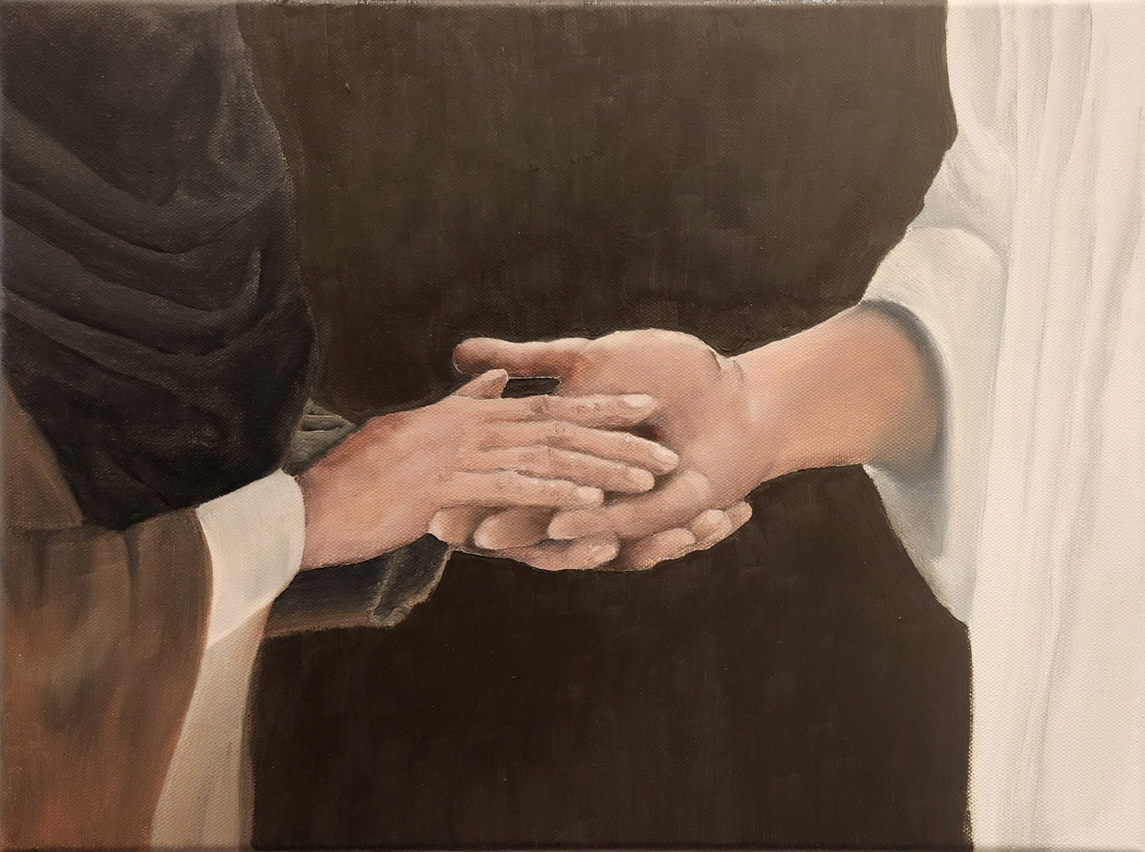 Acrylic painting of 2 men shaking hands